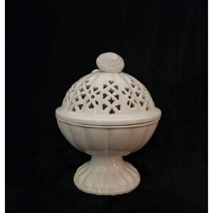 Royal Creamware Bowl Pierced Dish Lid Potpourri Sugar Trinket